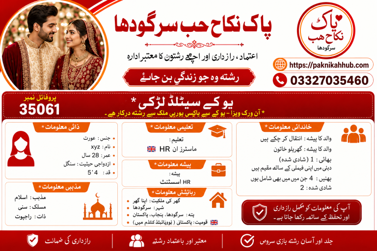 HR Assistant Female Rishta in Sargodha –
