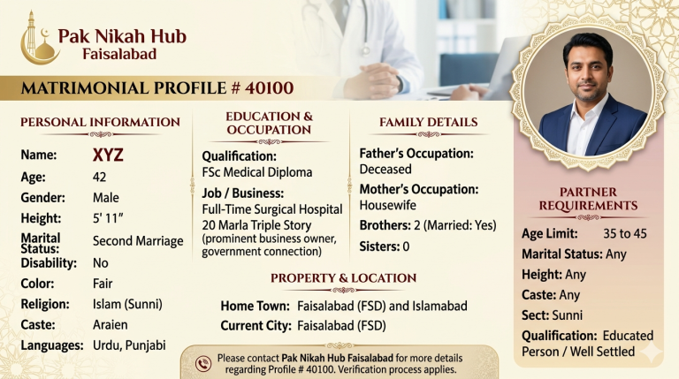 Well, Settled Second Marriage Male Rishta in Fasilabad