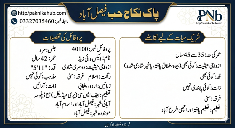 Best Well Settled Second Marriage Male Rishta in Fasilabad – Age 42